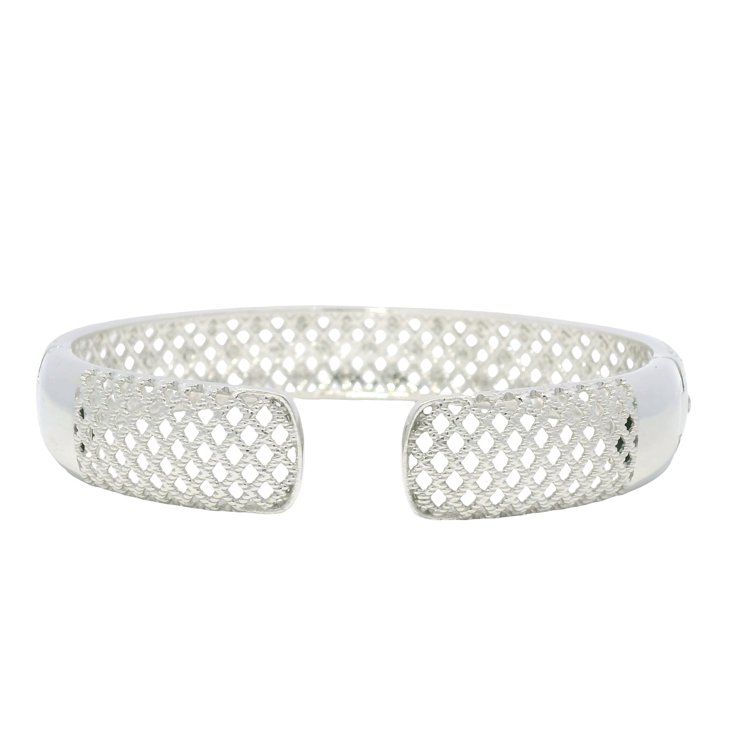 18K White Gold Natural Round Brilliant Diamond Open Bangle Cuff Bracelet