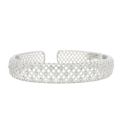 18K White Gold Natural Round Brilliant Diamond Open Bangle Cuff Bracelet