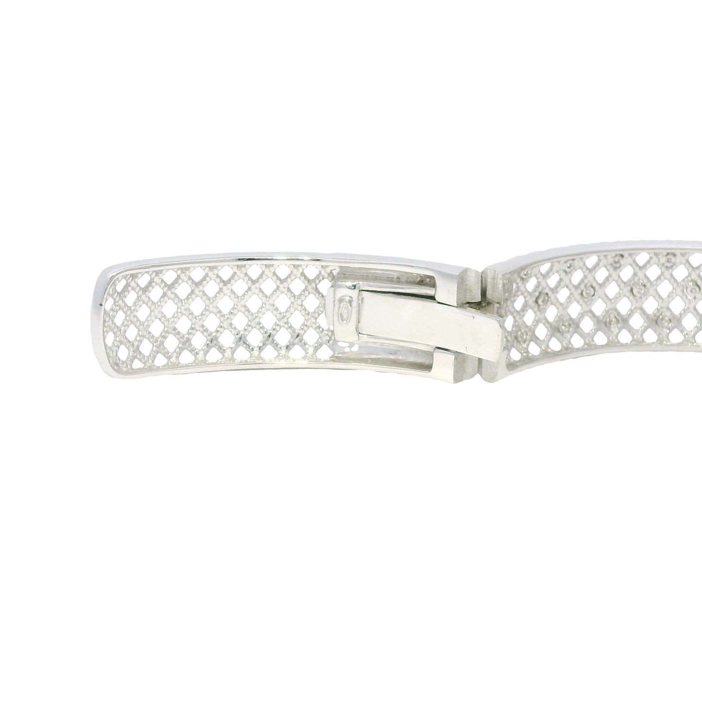 18K White Gold Natural Round Brilliant Diamond Open Bangle Cuff Bracelet
