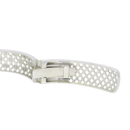 18K White Gold Natural Round Brilliant Diamond Open Bangle Cuff Bracelet