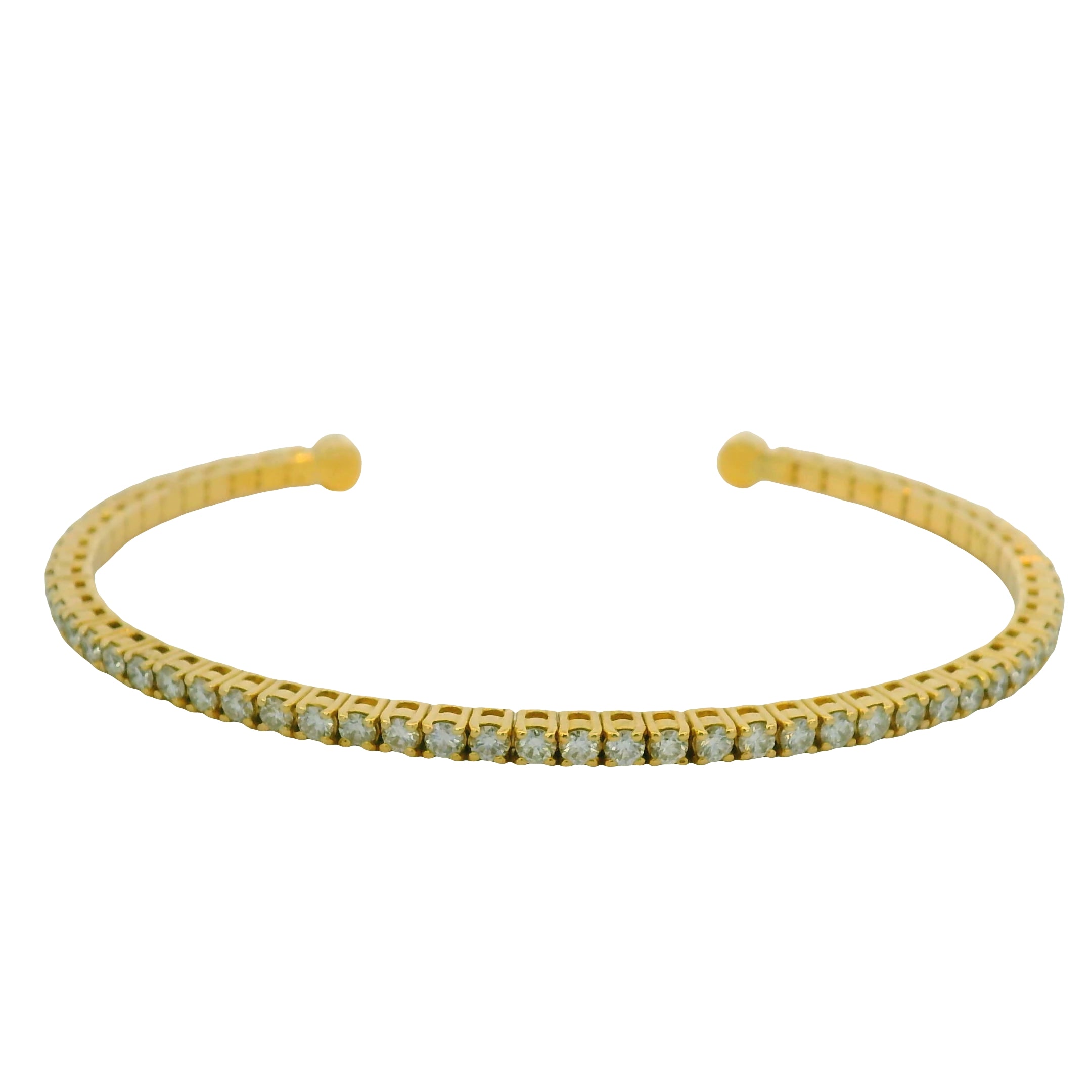 14K Yellow Gold Natural 2.08 Carat Diamond Cuff Bangle Bracelet