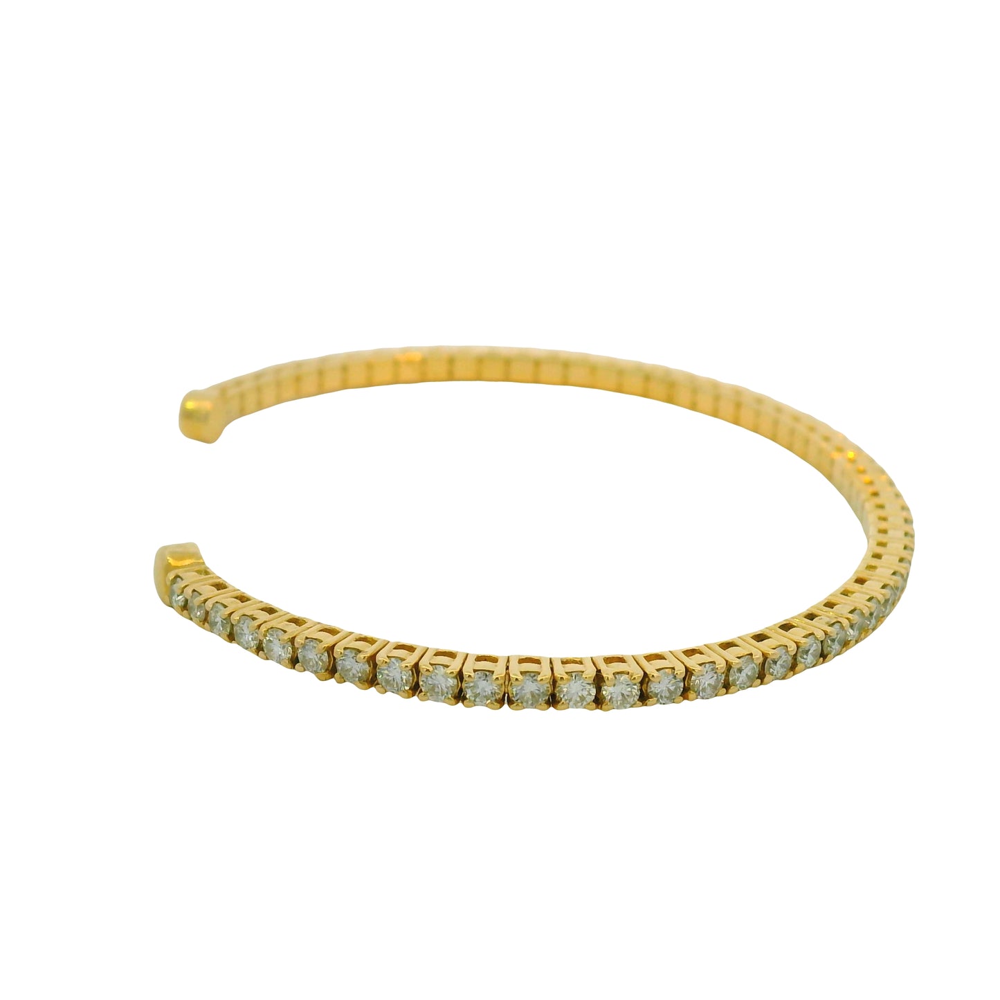14K Yellow Gold Natural 2.08 Carat Diamond Cuff Bangle Bracelet