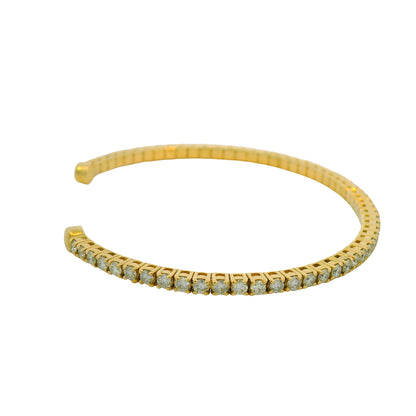 14K Yellow Gold Natural 2.08 Carat Diamond Cuff Bangle Bracelet