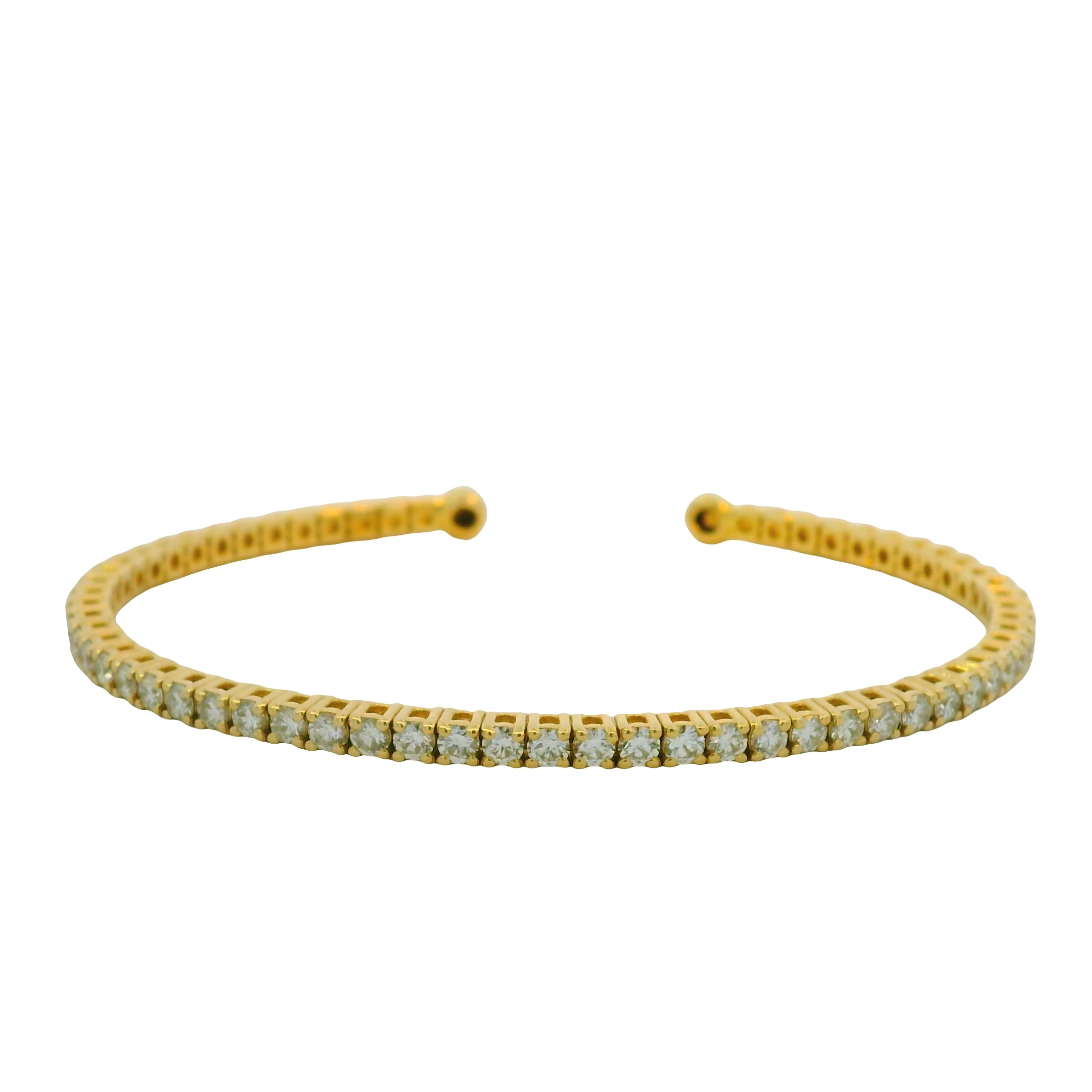 14K Yellow 2.08 Carat Round Brilliant Cut Diamond Open Cuff Bracelet