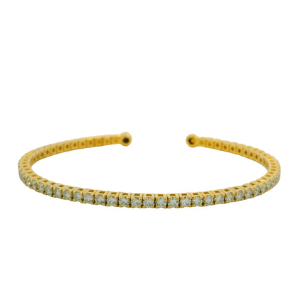 14K Yellow 2.08 Carat Round Brilliant Cut Diamond Open Cuff Bracelet