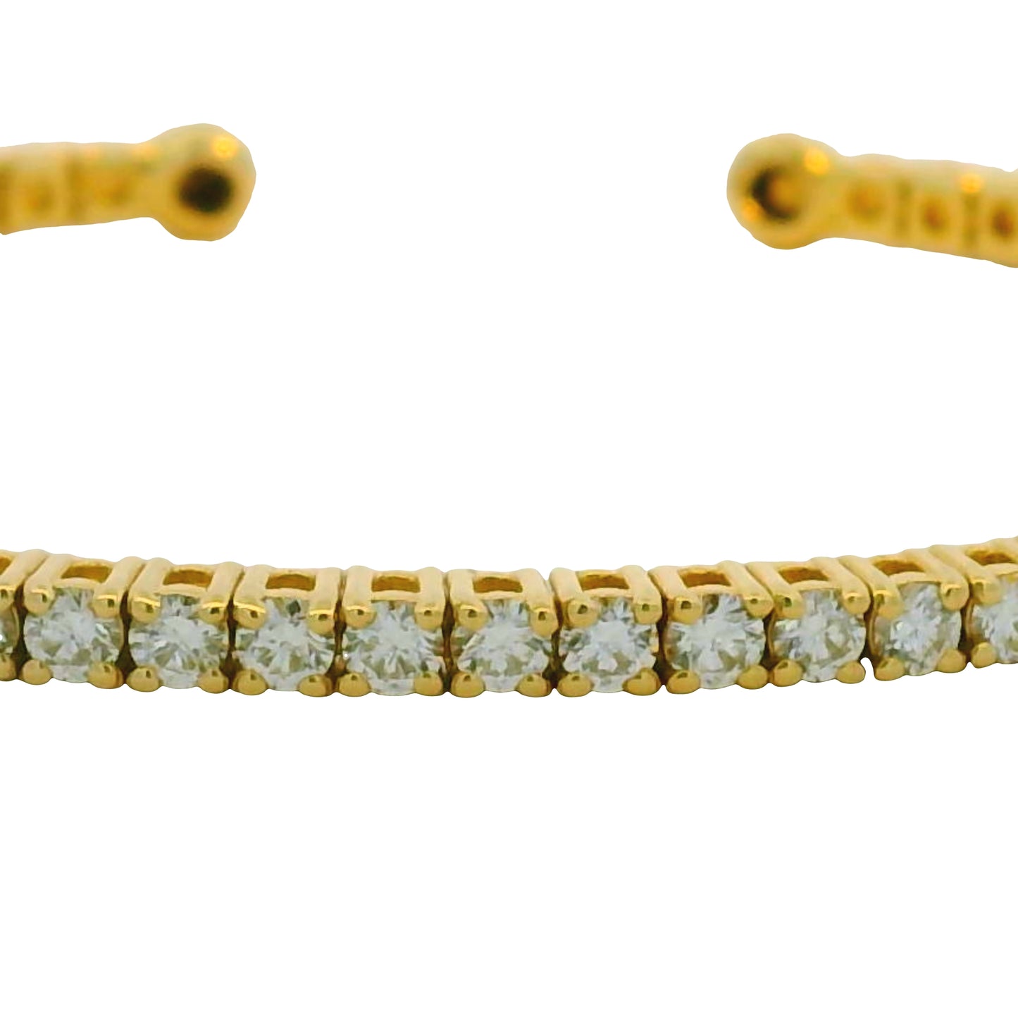 14K Yellow 2.08 Carat Round Brilliant Cut Diamond Open Cuff Bracelet