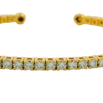 14K Yellow 2.08 Carat Round Brilliant Cut Diamond Open Cuff Bracelet