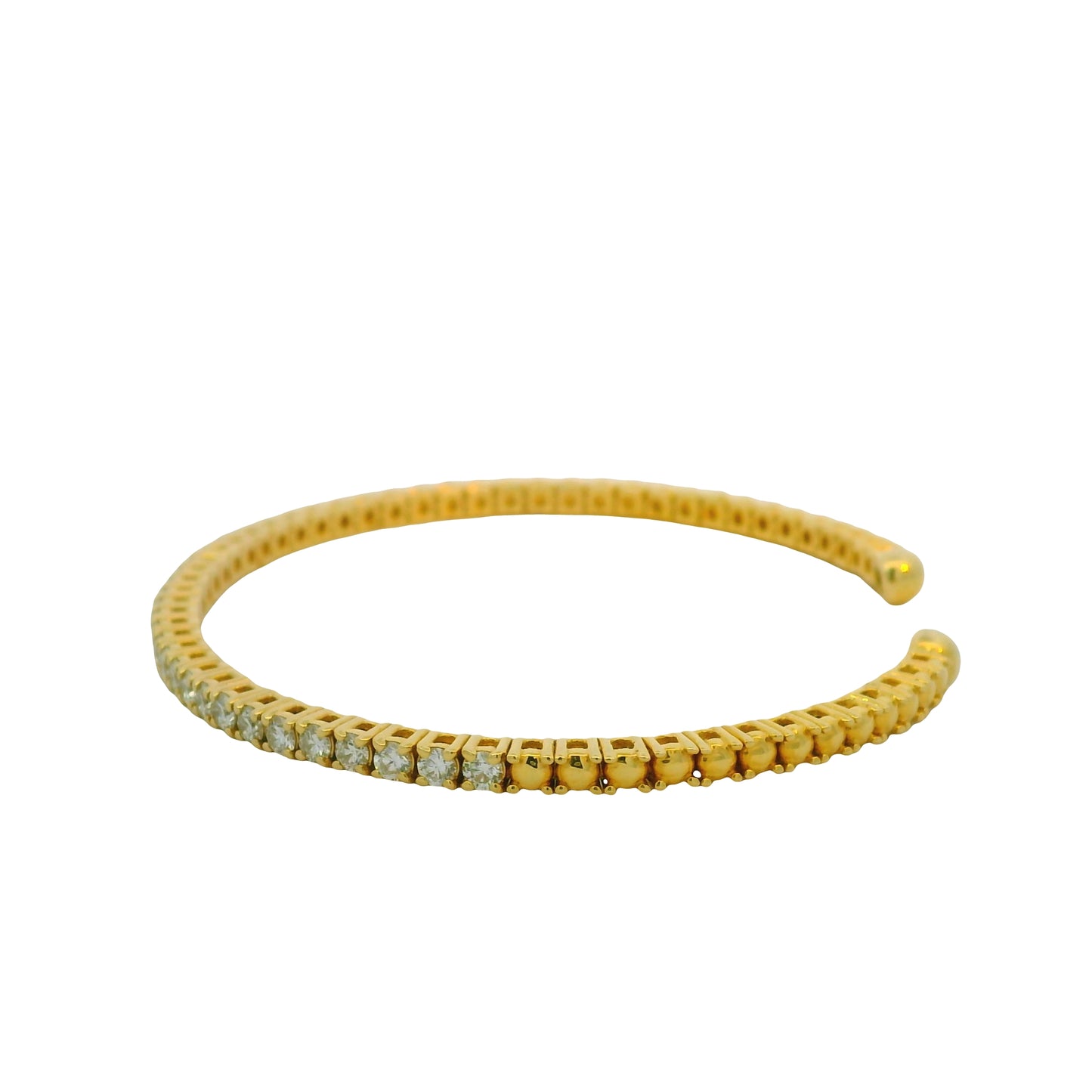 14K Yellow 2.08 Carat Round Brilliant Cut Diamond Open Cuff Bracelet