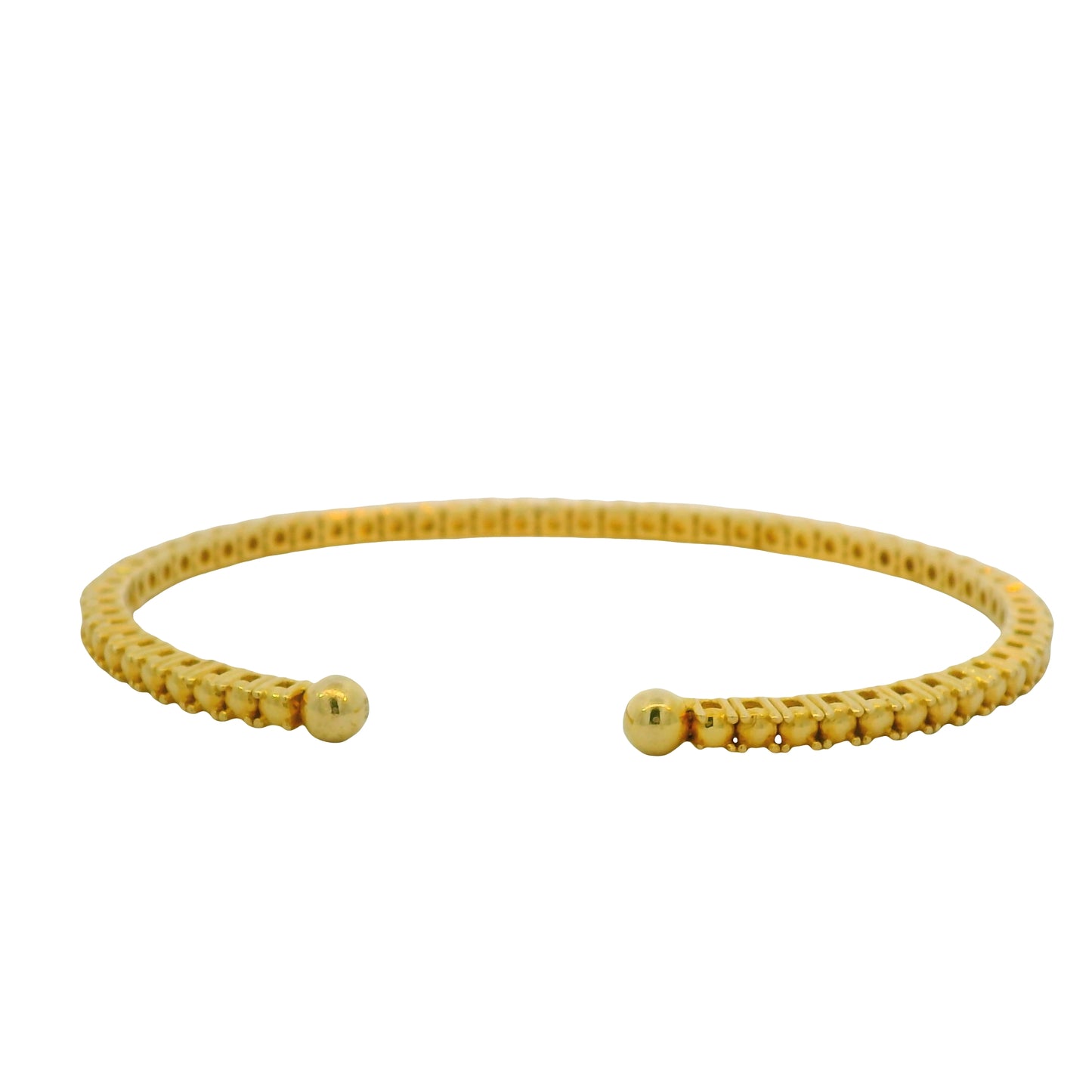 14K Yellow 2.08 Carat Round Brilliant Cut Diamond Open Cuff Bracelet