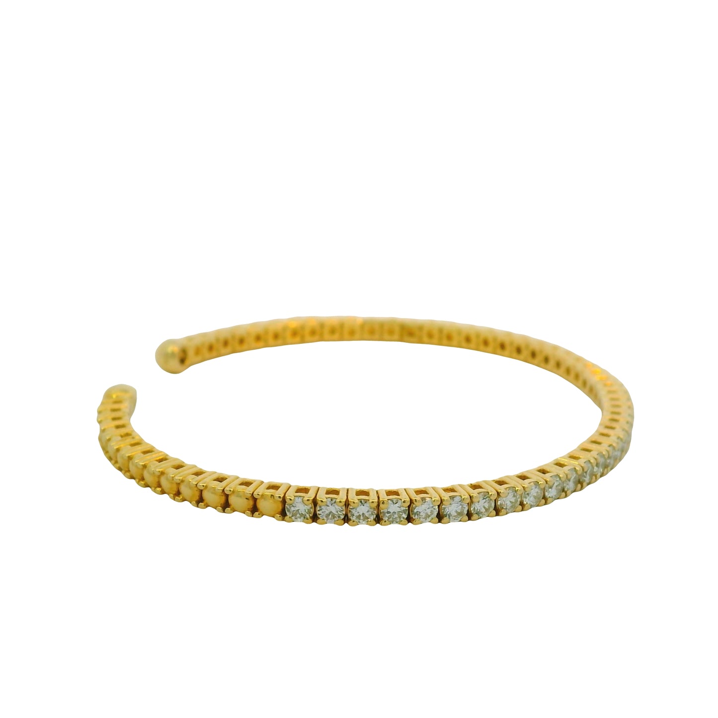 14K Yellow 2.08 Carat Round Brilliant Cut Diamond Open Cuff Bracelet