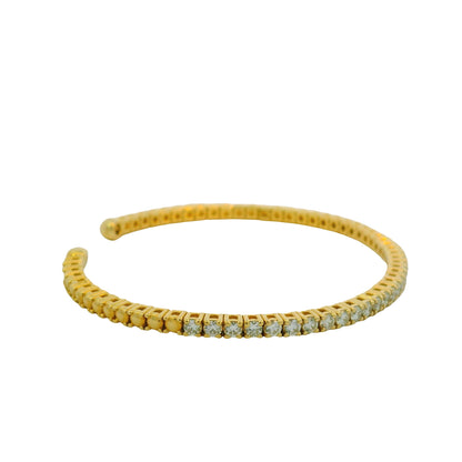 14K Yellow 2.08 Carat Round Brilliant Cut Diamond Open Cuff Bracelet