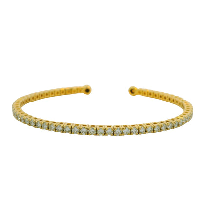 14K Yellow 2.08 Carat Round Brilliant Cut Diamond Open Cuff Bracelet