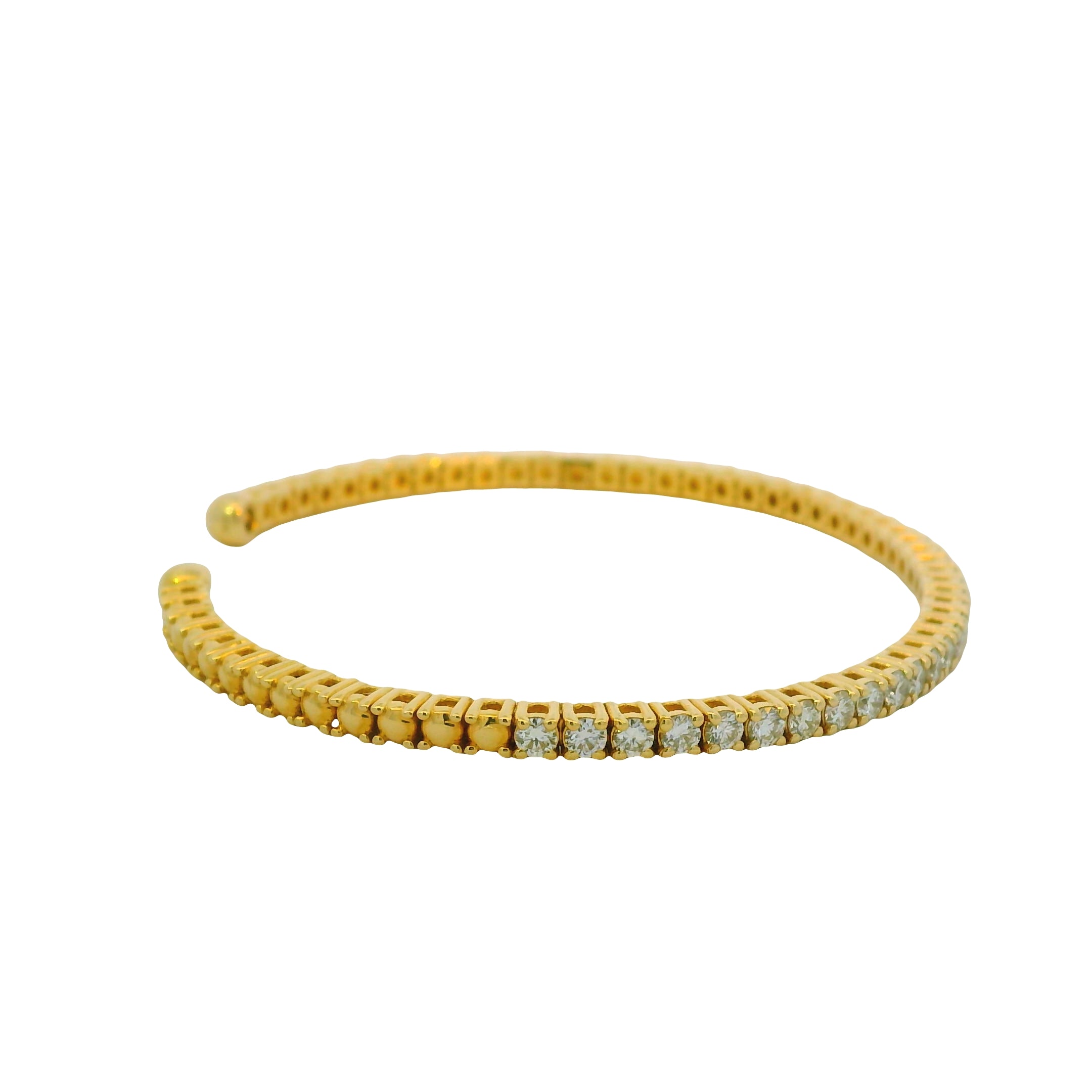 14K Yellow 2.08 Carat Round Brilliant Cut Diamond Open Cuff Bracelet