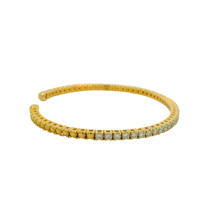 14K Yellow 2.08 Carat Round Brilliant Cut Diamond Open Cuff Bracelet