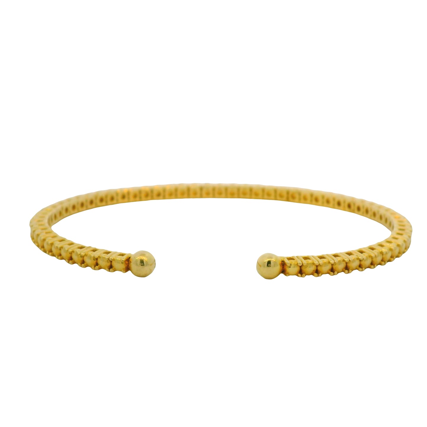 14K Yellow 2.08 Carat Round Brilliant Cut Diamond Open Cuff Bracelet
