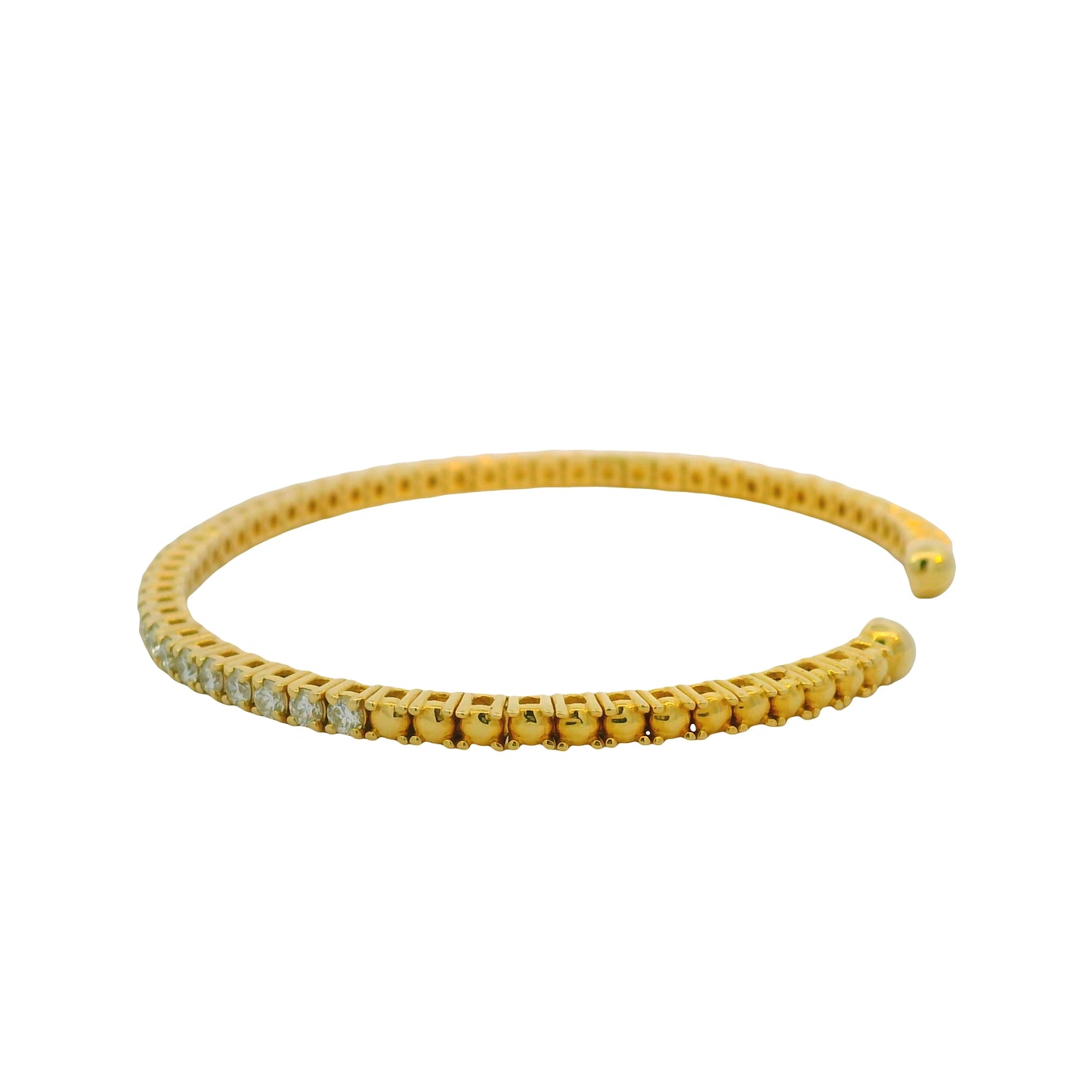 14K Yellow 2.08 Carat Round Brilliant Cut Diamond Open Cuff Bracelet