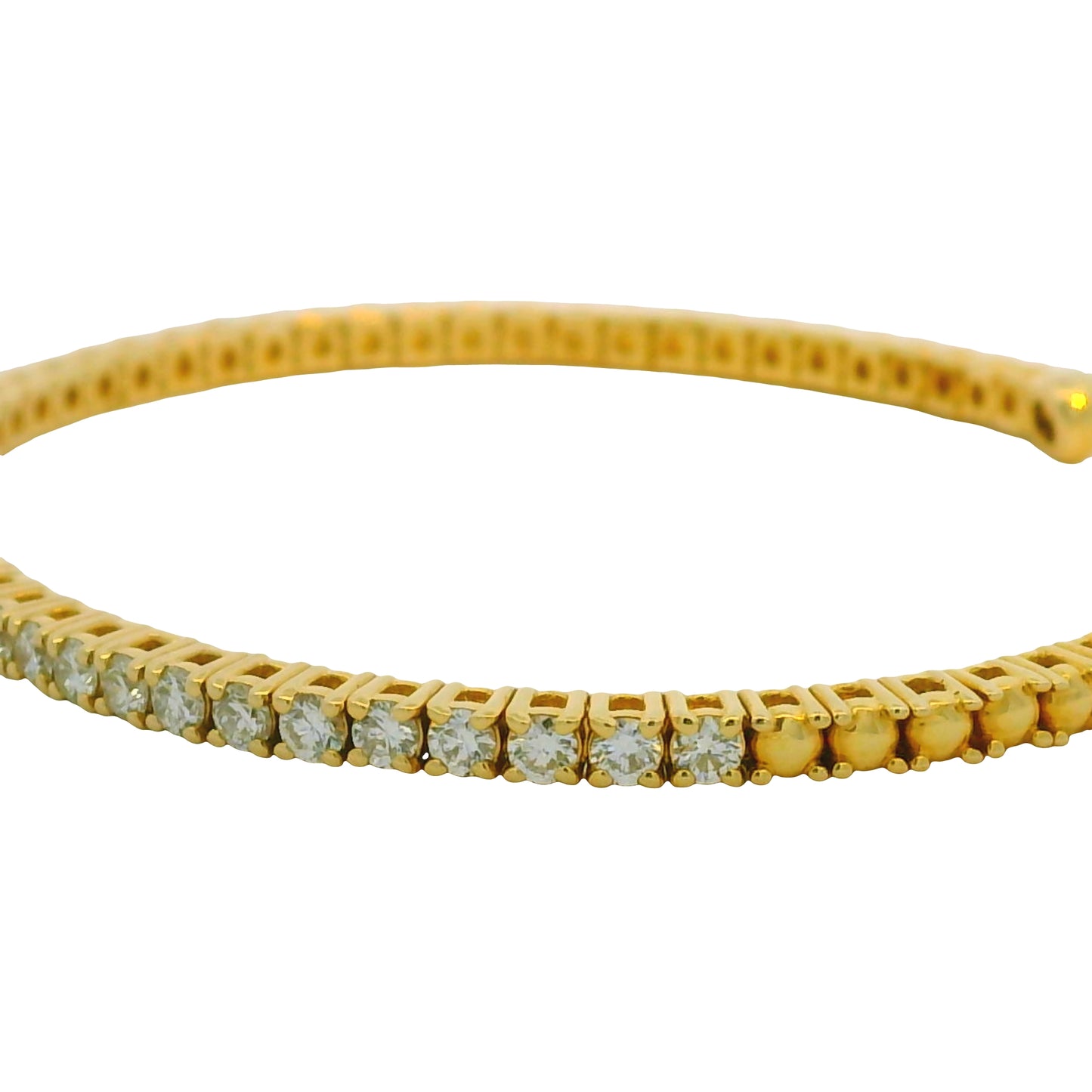 14K Yellow 2.08 Carat Round Brilliant Cut Diamond Open Cuff Bracelet