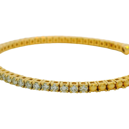 14K Yellow 2.08 Carat Round Brilliant Cut Diamond Open Cuff Bracelet