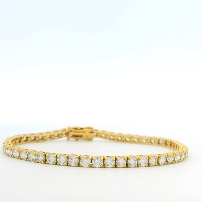 14k Yellow Gold Natural 6.36 Carat Round Brilliant Cut Diamond Tennis Bracelet