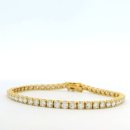 14k Yellow Gold Natural 6.36 Carat Round Brilliant Cut Diamond Tennis Bracelet