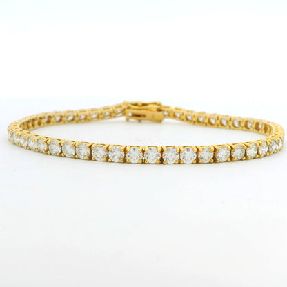 14k Yellow Gold Natural 6.36 Carat Round Brilliant Cut Diamond Tennis Bracelet