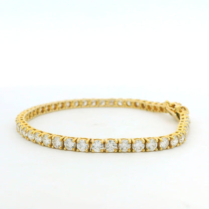 14k Yellow Gold Natural 6.36 Carat Round Brilliant Cut Diamond Tennis Bracelet