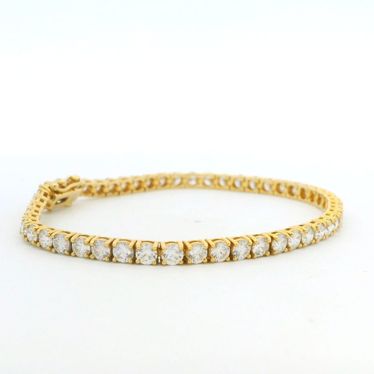 14k Yellow Gold Natural 6.36 Carat Round Brilliant Cut Diamond Tennis Bracelet