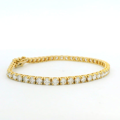 14k Yellow Gold Natural 6.36 Carat Round Brilliant Cut Diamond Tennis Bracelet