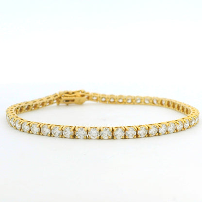 14k Yellow Gold Natural 6.36 Carat Round Brilliant Cut Diamond Tennis Bracelet