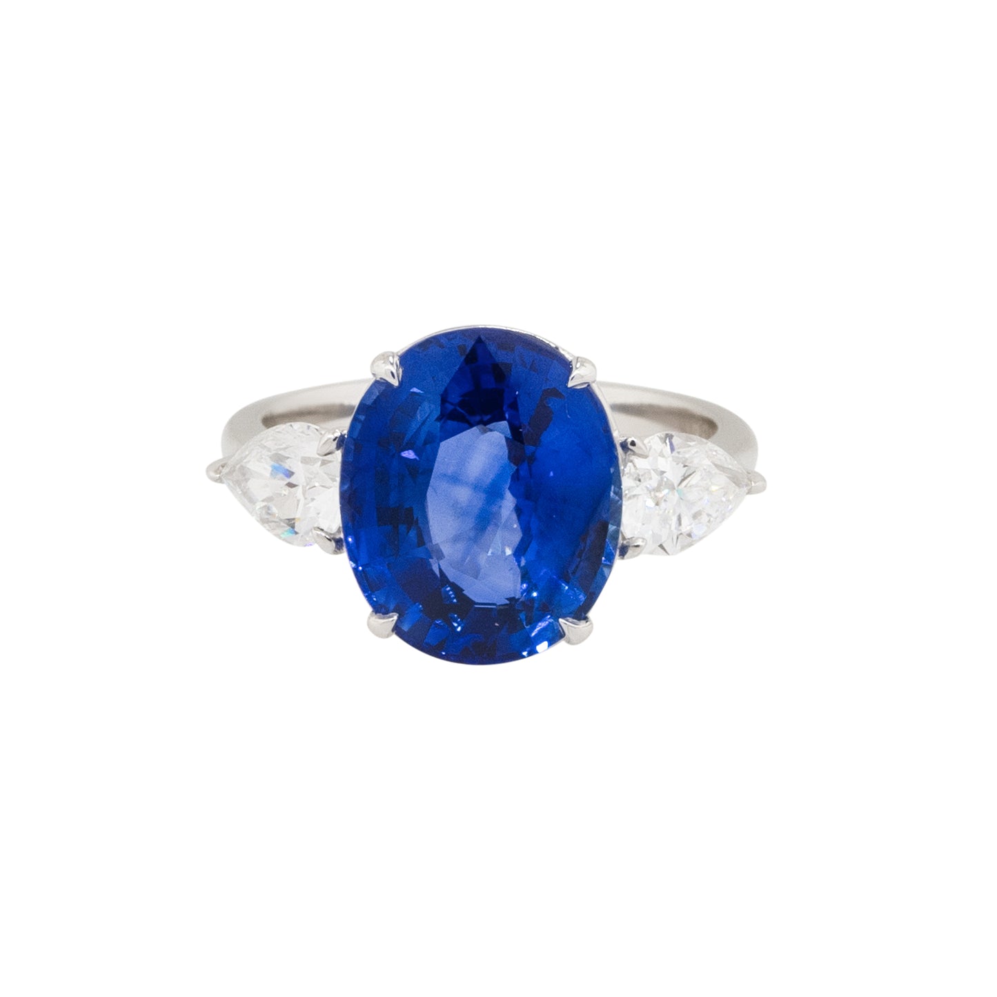18k White Gold Oval Cut Sapphire & Diamond Three Stone Ring
