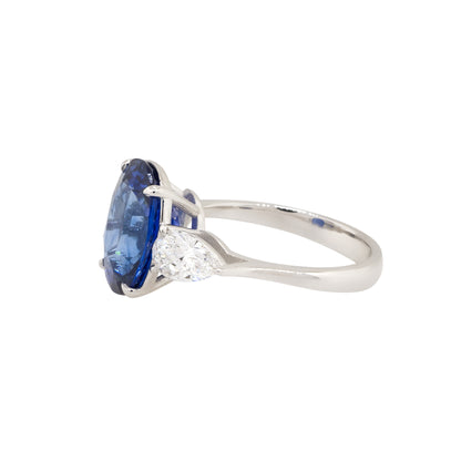 18k White Gold Oval Cut Sapphire & Diamond Three Stone Ring