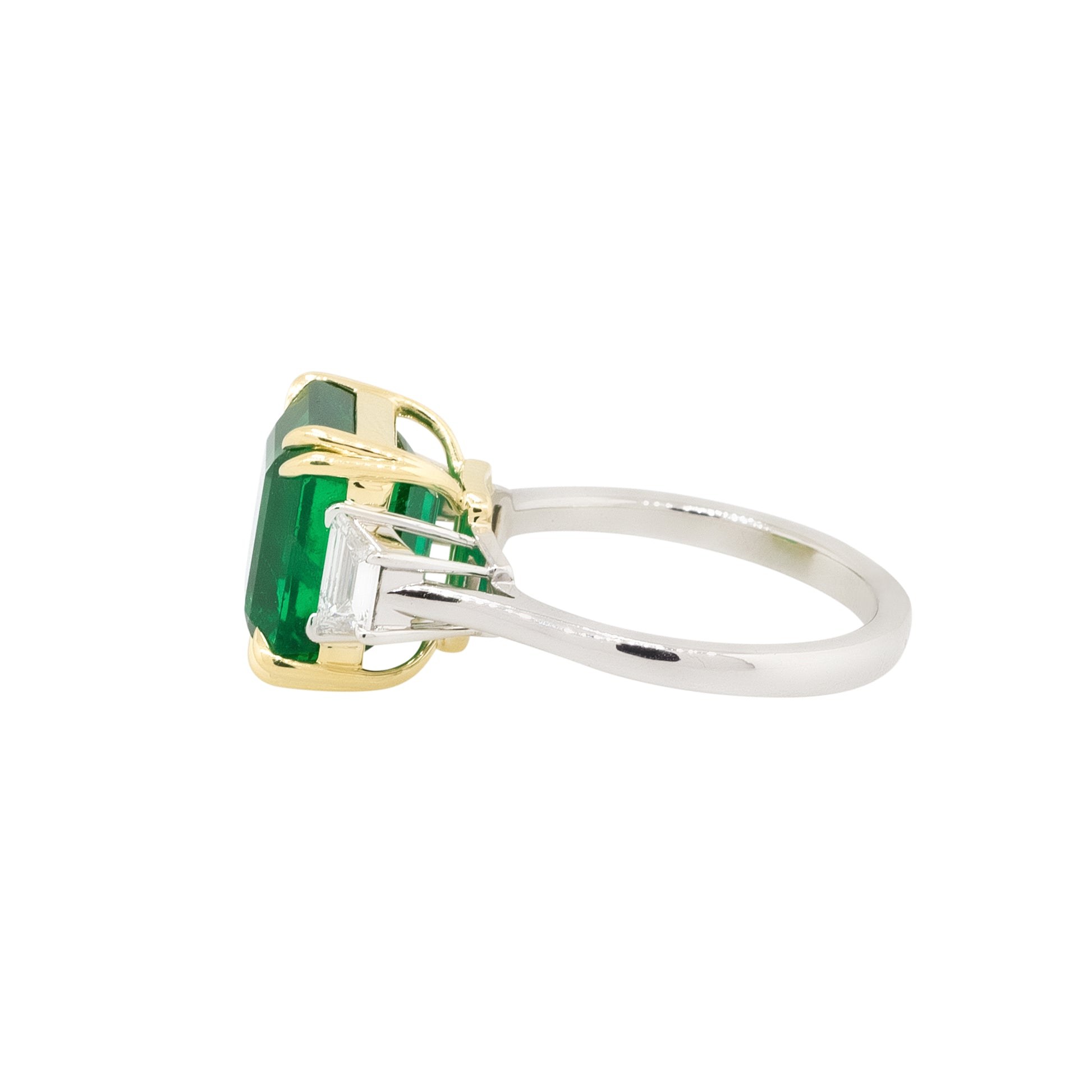 Platinum 6.16ct Emerald Center Three Stone Ring With Diamonds