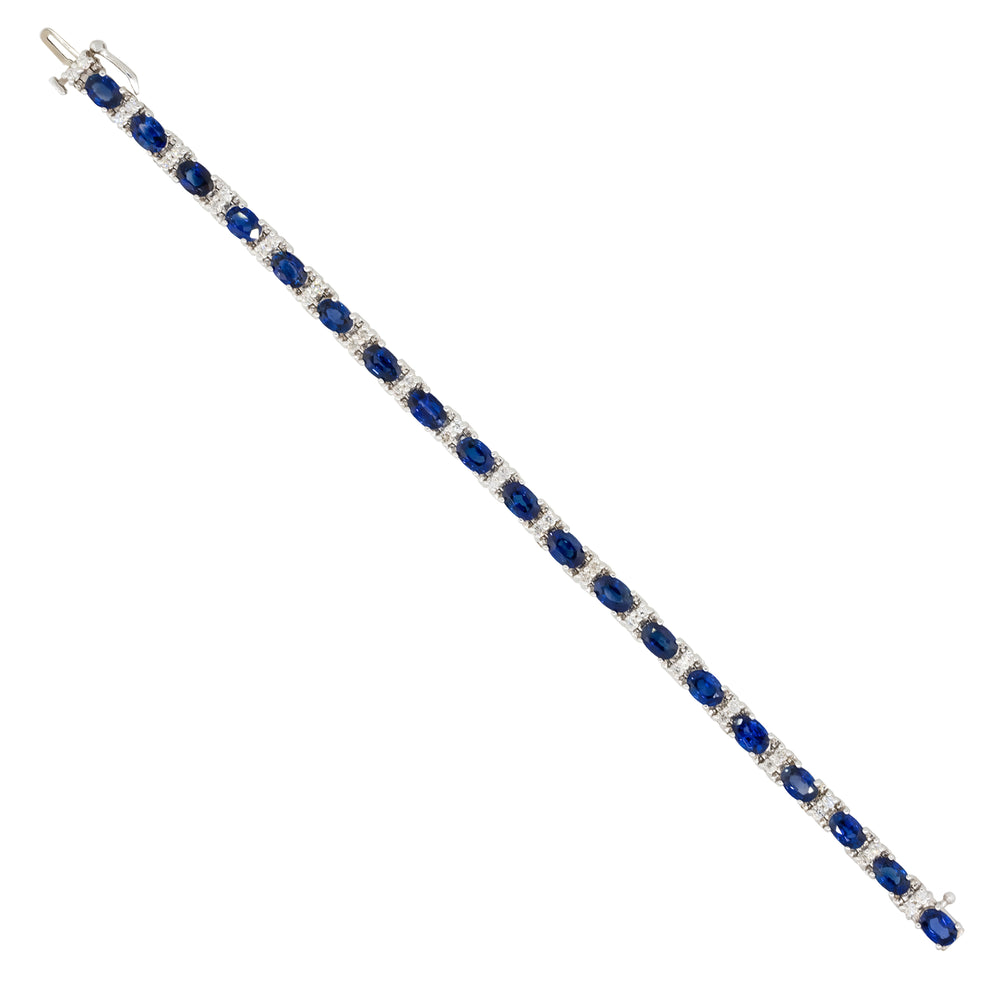 18k White Gold Oval Sapphire & Diamond Link 7 in Bracelet