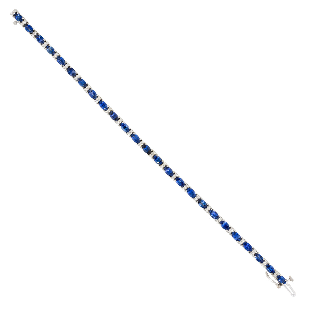 18k White Gold Oval Sapphire & Diamond Link Bracelet