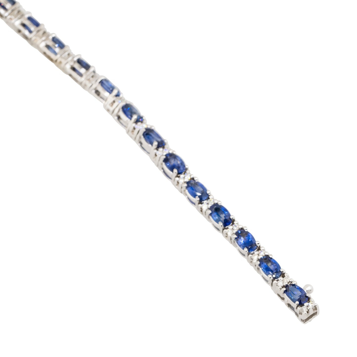 18k White Gold Oval Sapphire & Diamond Link Bracelet