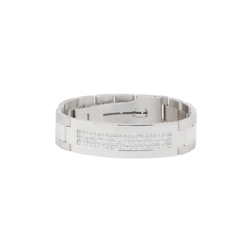 14k White Gold 5.57ctw Invisible Set Diamond Oyster Style Bracelet