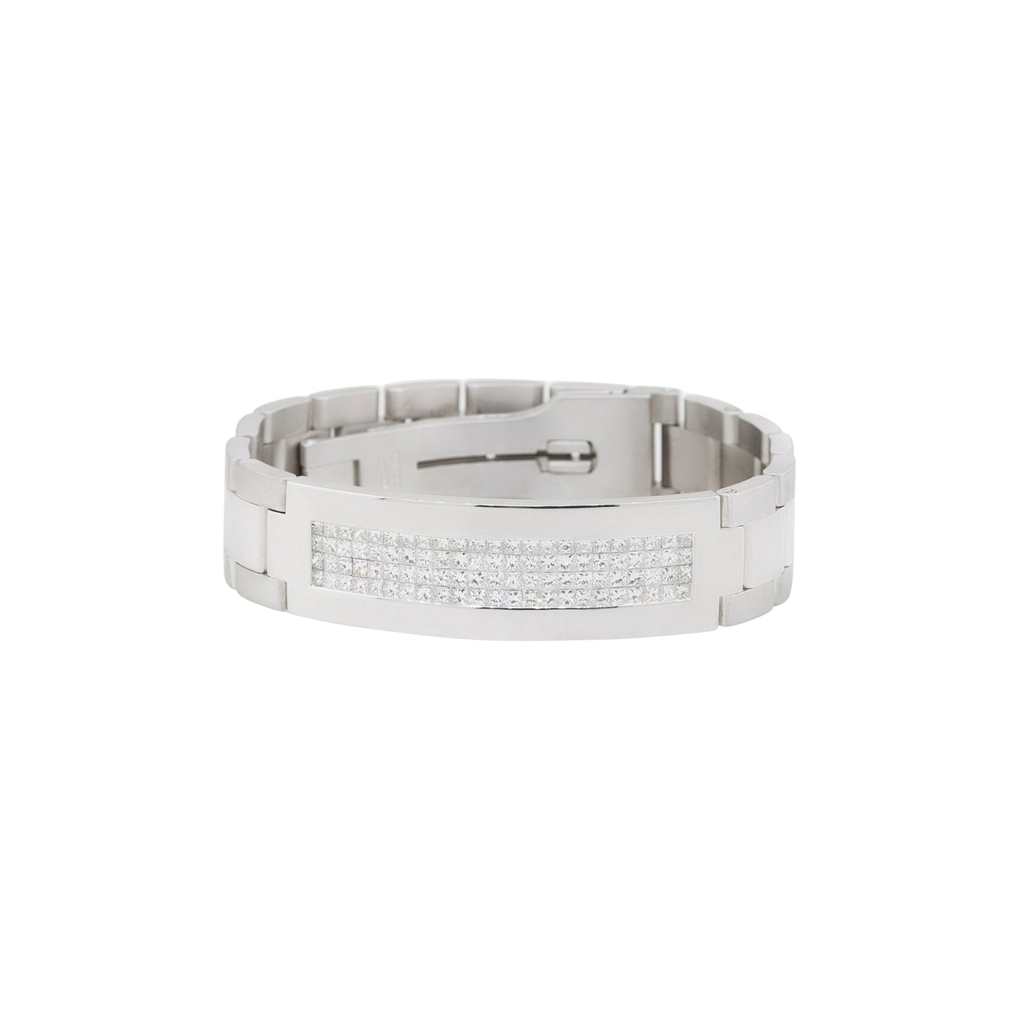 14k White Gold 5.57ctw Invisible Set Diamond Oyster Style Bracelet