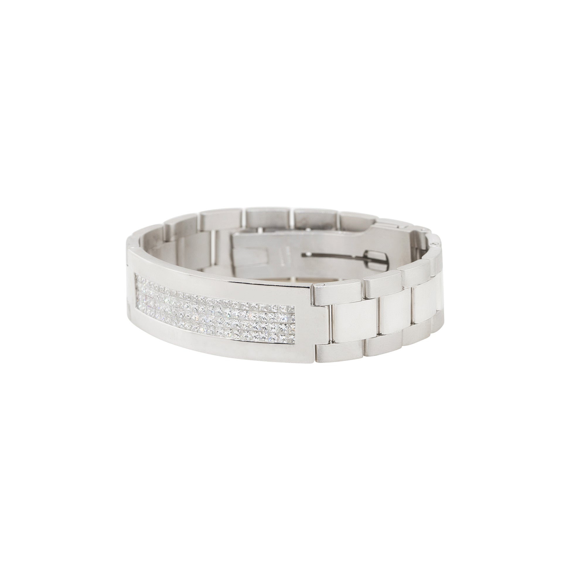 14k White Gold 5.57ctw Invisible Set Diamond Oyster Style Bracelet