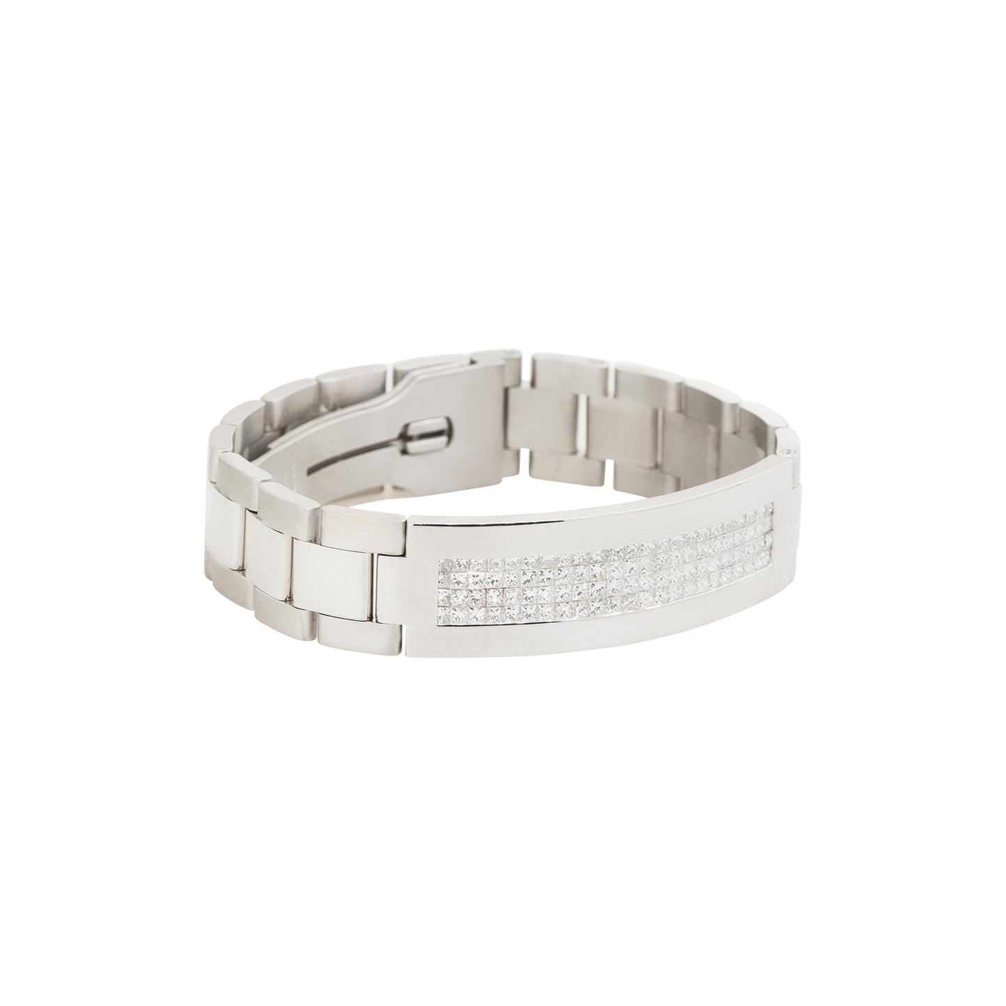 14k White Gold 5.57ctw Invisible Set Diamond Oyster Style Bracelet