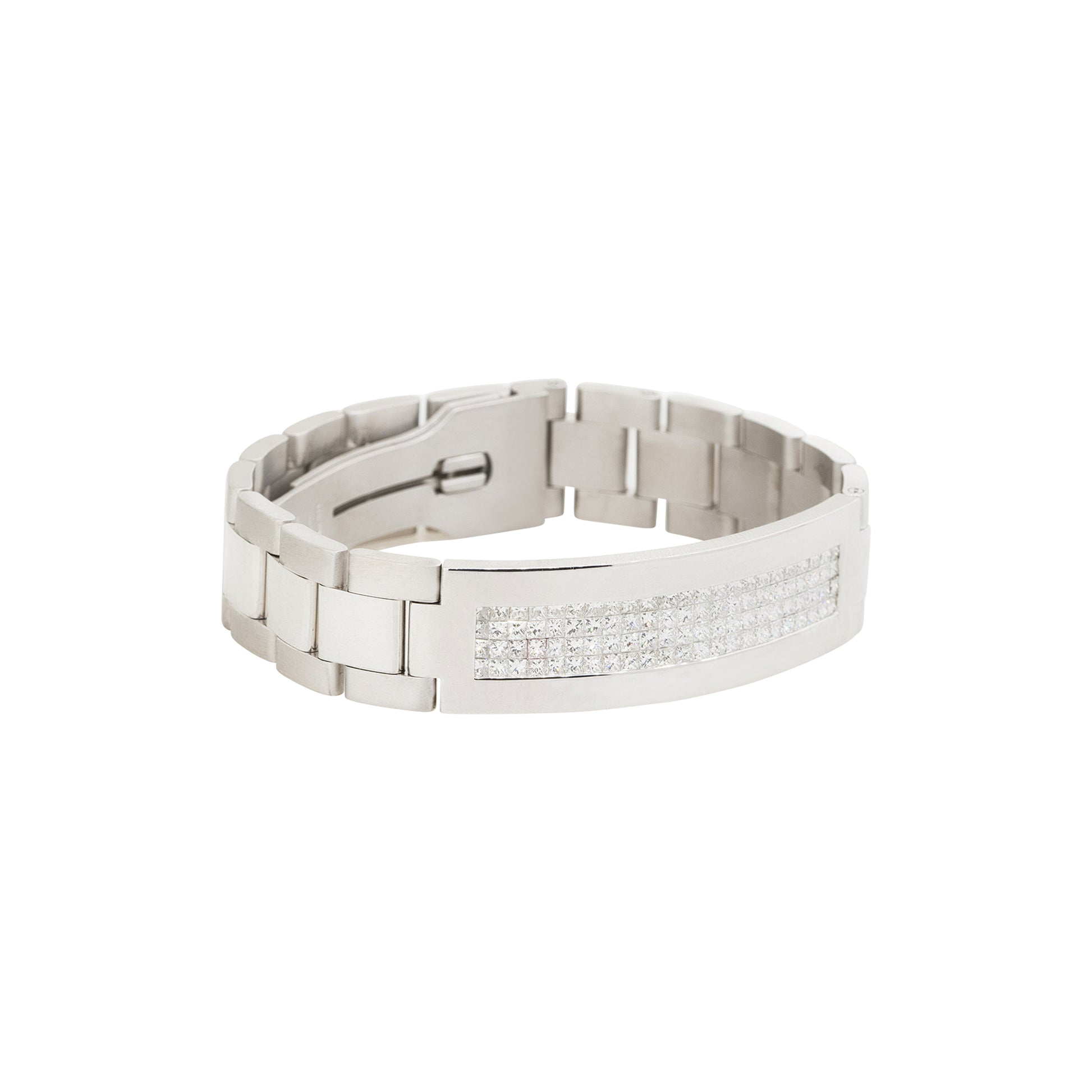 14k White Gold 5.57ctw Invisible Set Diamond Oyster Style Bracelet