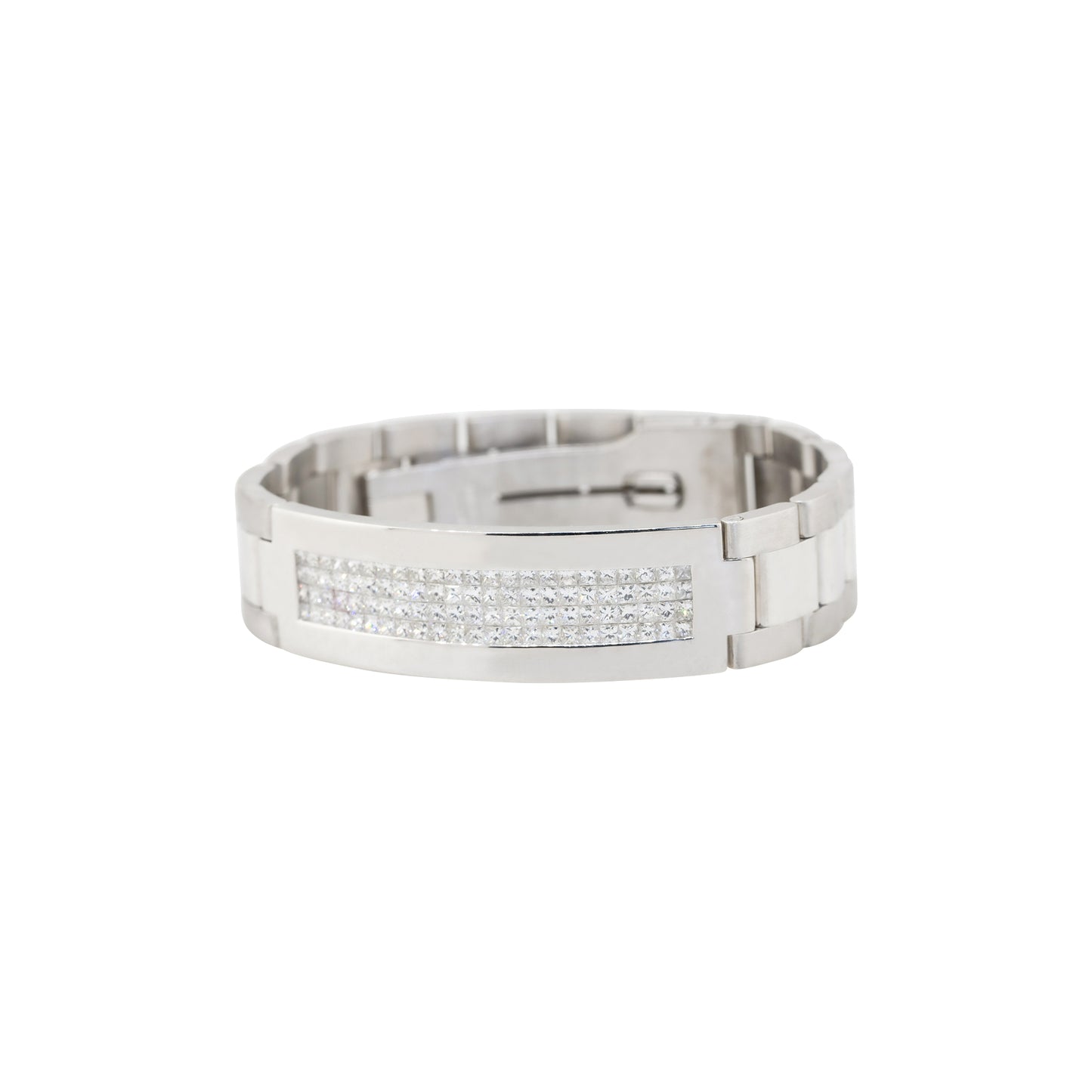 14k White Gold 5.57ctw Invisible Set Diamond Oyster Style Bracelet