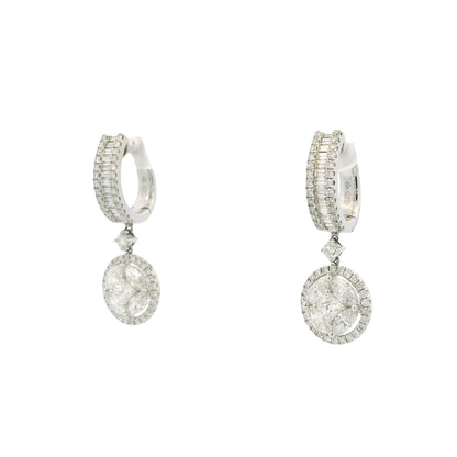 18k White Gold Natural 3.38 Carat Diamond Multi-Shape Mosaic Earrings