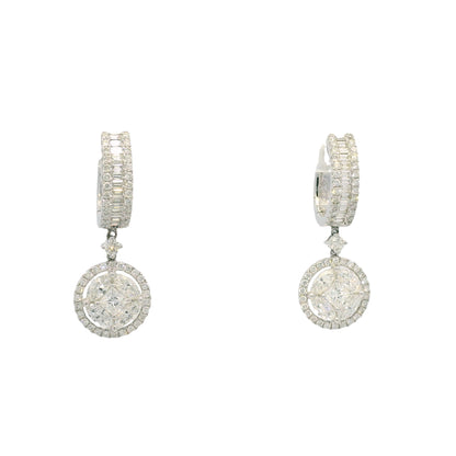 18k White Gold Natural 3.38 Carat Diamond Multi-Shape Mosaic Earrings