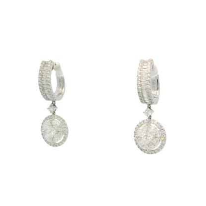 18k White Gold Natural 3.38 Carat Diamond Multi-Shape Mosaic Earrings