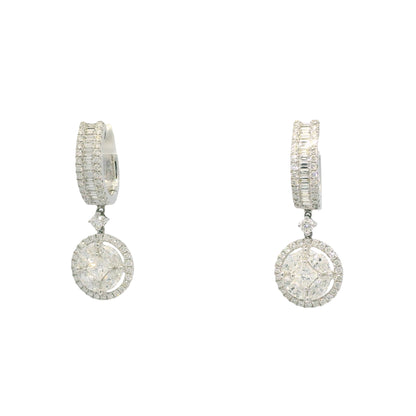 18k White Gold Natural 3.38 Carat Diamond Multi-Shape Mosaic Earrings