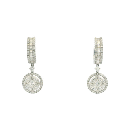 18k White Gold Natural 3.38 Carat Diamond Multi-Shape Mosaic Earrings