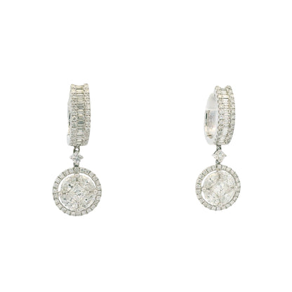 18k White Gold Natural 3.38 Carat Diamond Multi-Shape Mosaic Earrings