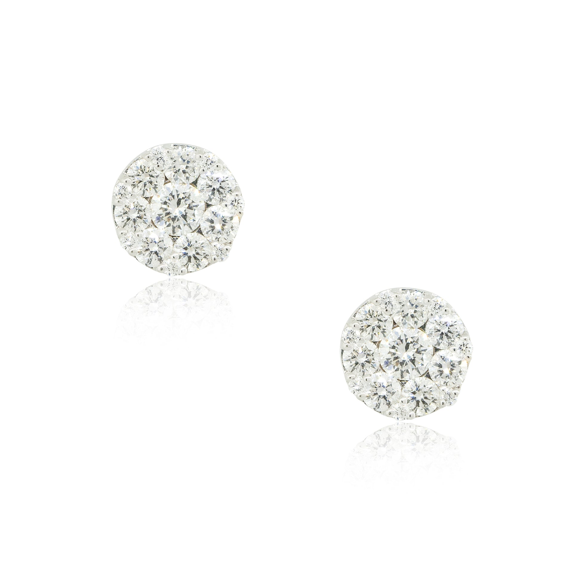 18k White Gold 1.59ctw Cluster Diamond Stud Earrings