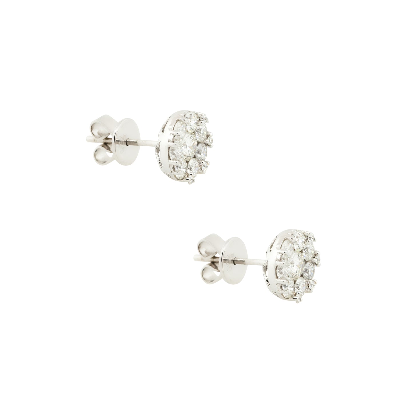 18k White Gold 1.59ctw Cluster Diamond Stud Earrings