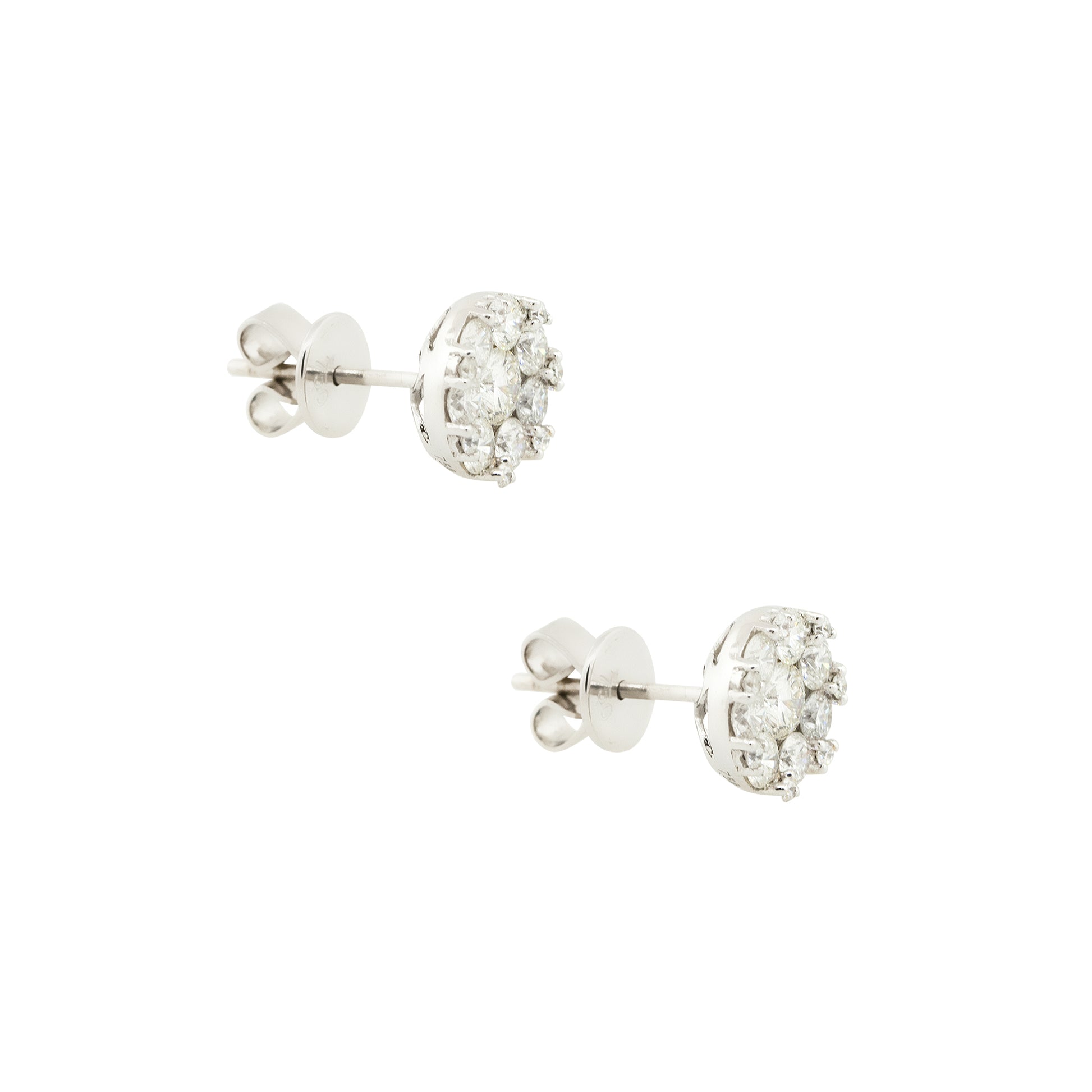 18k White Gold 1.59ctw Cluster Diamond Stud Earrings